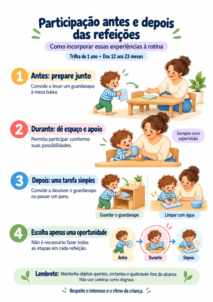 Página da Trilha 1: 12 a 23 meses - Participação antes e depois das refeições