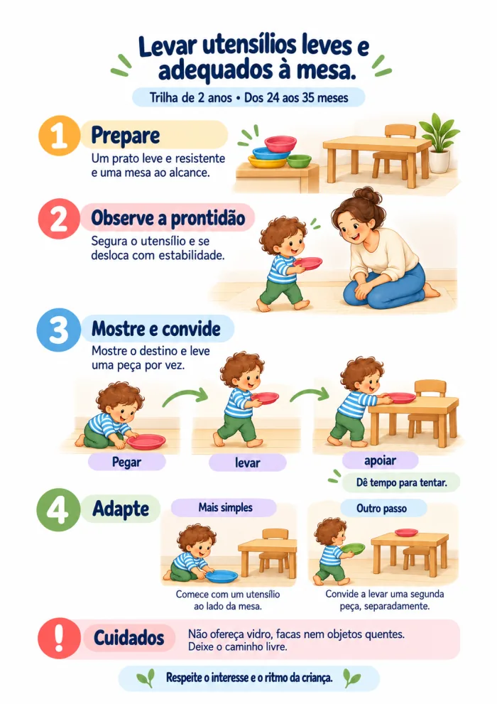 Página da Trilha 2: 24 a 35 meses - Levar utensílios leves à mesa